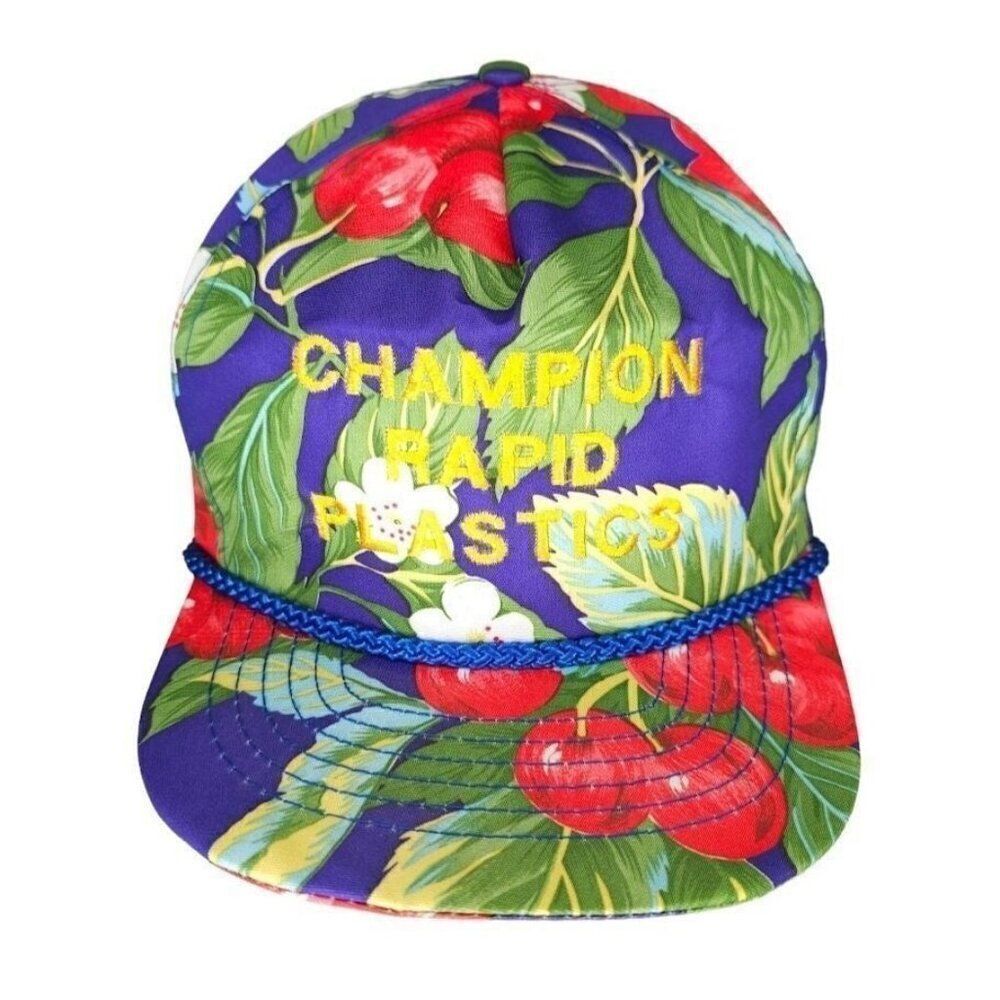 Vintage Cherries AOP Strapback Hat Mens One Size 80s All Over Print Floral Rope